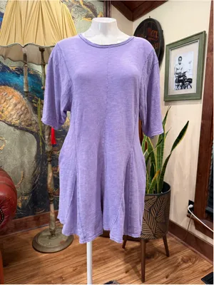 NeWViV Lavender Mineral Wash Knit Romper S 100% Cotton Raw Seam Keyhole Pocket thumbnail 3