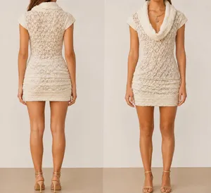 Cache Cream Stretch Lace Pucker Body Hugging Top Tunic New Dress $98 NWT Sz L thumbnail 2