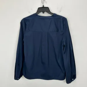 Madewell V Neck Long Sleeve Top Blouse Navy Stretch Cotton Small Minimalist NWT thumbnail 11