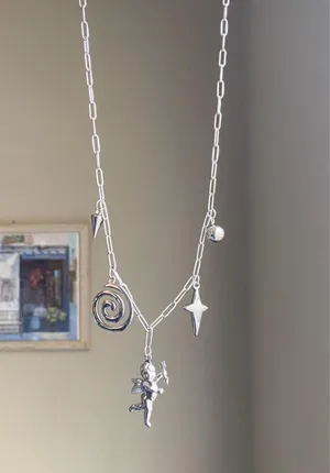 Handmade vintage retro boho fairy funky y2k grunge style fully stainless steel necklace👼🌀⭐️ thumbnail 2