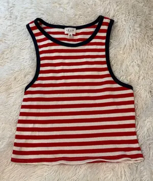 Le LIS Red & White Striped Ribbed Tank with Navy Trim thumbnail 1