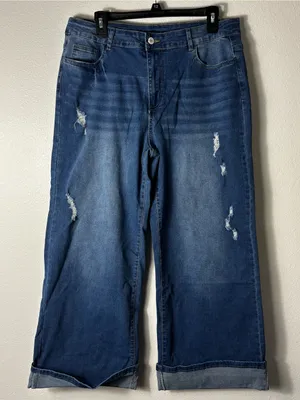 IHYXUO Distressed Wide Leg Cropped Jeans Size XXL NWT thumbnail 1