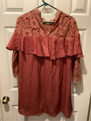 entro Rust Lace Yoke Ruffle Long Sleeve Dress thumbnail 5