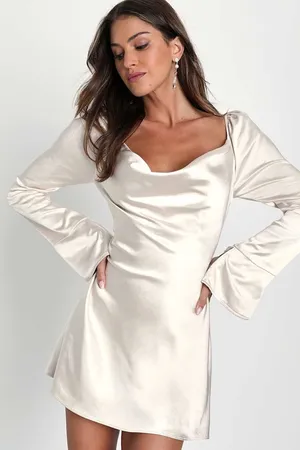 NWT Lulus Sensational Fate Champagne Satin Cowl Neck Mini Dress Party Classy S thumbnail 1