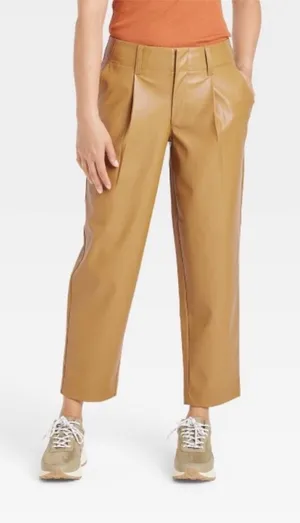 a new day Tan Faux Leather Cropped Pants 2 thumbnail 1