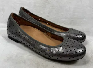 Vionic Robyn Pewter Metallic Perforated Leather Ballet Flats Orthaheel 7M thumbnail 1
