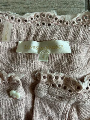 LoveShackFancy Cropped Lace-Trim Henley Top - Dusty Pink thumbnail 2