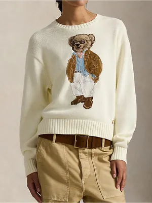 Ralph Lauren Polo Bear Cotton Crewneck Sweater in Parchment Cream thumbnail 1