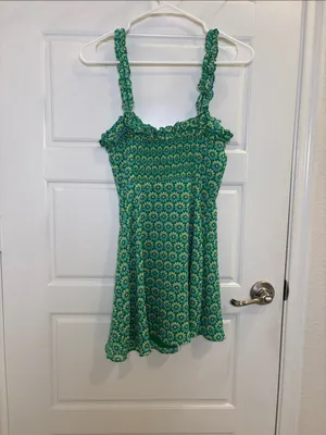 Zara Green Floral Daisy Print Mini Dress Ruffle Strap Smocked XS thumbnail 3