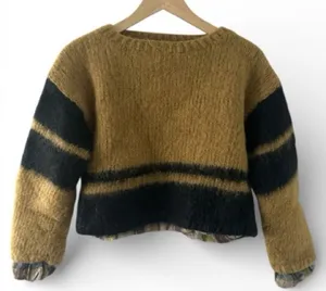 Vintage Wool Sweater Gold Small Cropped Y2K 90s grunge flannel lined edgy yellow thumbnail 1