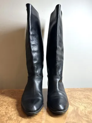 Saks 5th Avenue Black Leather Riding Boots Size 6.5B Made Italy Fenton Last thumbnail 2