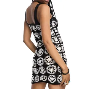 ASOS Design Crochet Patch Mini Dress in Black, Size 0​​​​ thumbnail 2