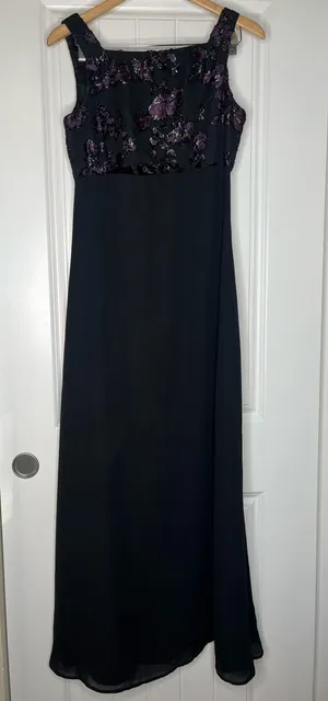 Rhapsody Vintage Y2K Black Formal Dress Whimsigoth Purple Floral Crushed Velvet Size 8 thumbnail 1
