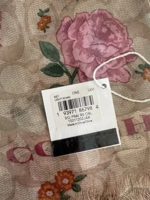 NWT Coach Signature Prairie Rose Print Oblong Scarf 661 Light Khaki thumbnail 5
