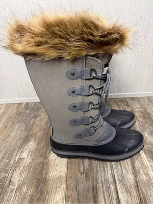 Project Cloud Women's Fur-Trim Leather Waterproof Winter Boots - Gray Size 9 thumbnail 4