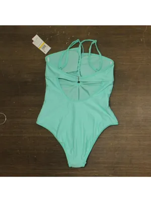 NWT Salt + Cove Double Keyhole One-Piece Swimsuit 807149 Aqua Blue Green M thumbnail 3