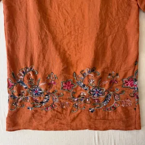 Boho Embroidered Kimono Cardigan Duster Rust Floral Open Front Festival One Size thumbnail 9