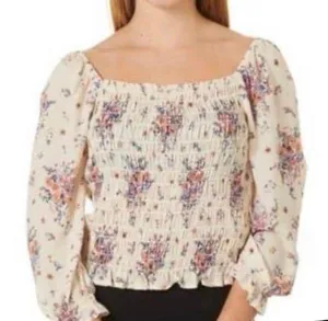 REWIND-CREAM COLOR FLORAL SMOCKED TOP-WOMENS SIZE SMALL Gorgeous top, fro t and back smocking, women’s size small, excellent condition Measurements: Bust: armpit to armpit 14-18 inches Length: shoulder seam to bottom 17 inches thumbnail 1