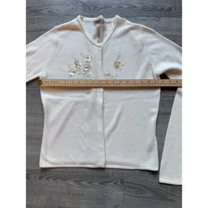Vintage Free People Snap Cardigan Cream Sz Large Beaded Embellishments Rare Find thumbnail 6