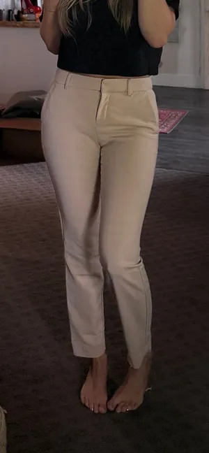 Express Women's Light Beige Straight-Leg Trousers thumbnail 1