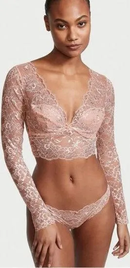 NWT Victoria’s Secret Dream Angels Allure Shimmer Long Sleeve Bra Top Lace XL thumbnail 1