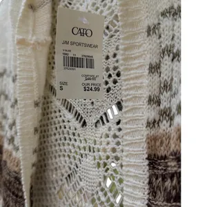 Cato Womens Open Knit Hooded Duster Cardigan Sweater Olive Brown Striped S NEW thumbnail 5