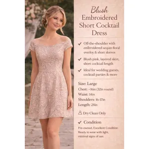 Blush Pink Embroidered Lace Wedding Guest Dress Size Large 3D Floral Formal thumbnail 16