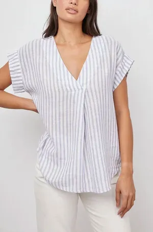Rails Nala Top Womens M Linen Blend Blue Stripe Coastal Lightweight Relaxed thumbnail 1