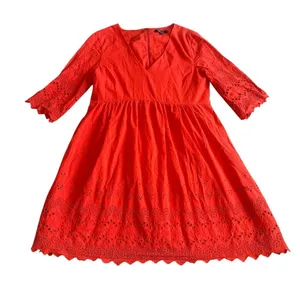 Madewell A-Line Dress Eyelet Cutout Trim 3/4 Sleeves Cotton Size 10 Women's thumbnail 1