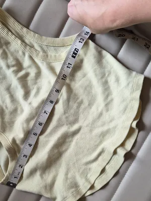 Garage Pale Yellow Ribbed Henley Tank Top Crop V Front Medium thumbnail 4