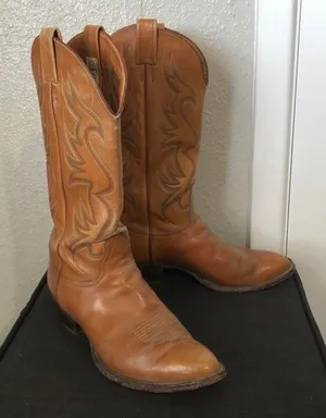 Nocona Cognac Brown Leather Almond Toe Western Riding Cowboy Vintage Dress Boots Men 8E Measurement in pics thumbnail 1