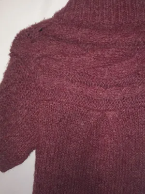 Free People XS Wine Berry Puff Sleeve Big Knit Cardigan Sweater thumbnail 4