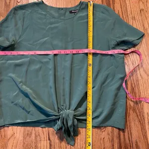 Madewell Silk Button-Back Tie-Front Top Forest Green G2064 Size L thumbnail 5