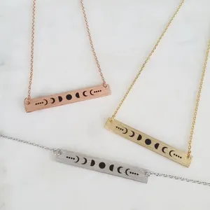 Boutique White Gold Plated‎ Celestial Necklace w/ Moon Phases Bar Pendant Necklace 16-18” thumbnail 5
