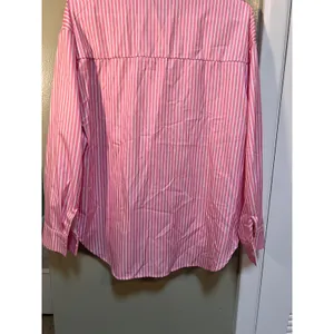 Womens Sz Medium Button Down Shirt Pink White Stripes Satin Long Sleeve Collared thumbnail 7