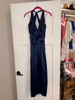 Ink Blue halter satin bridesmaid/Prom dress thumbnail 3
