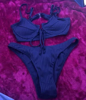 Stylish Black Ribbed Bikini Set thumbnail 1