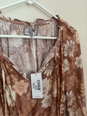 Petal & Pup Kealan Mini Dress Womens Size 0 Brown Floral Smocked Long Sleeve NWT thumbnail 6