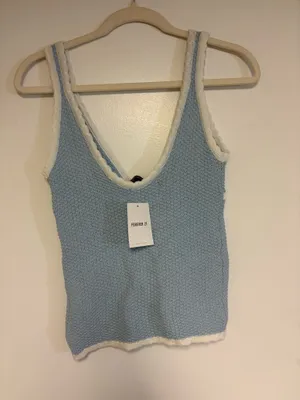 Forever 21 Baby Blue Knit Top Bow Tie Front thumbnail 3