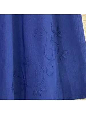 Boho Navy Blue Tiered Cotton Midi Dress Large Sleeveless Minimalist Summer thumbnail 3