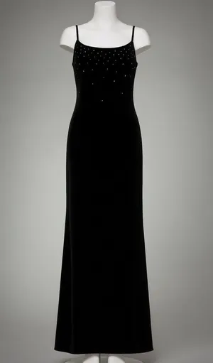 90s Vintage Maurices Sz 9/10 Womens Long Black Velvet Rhinestone Maxi Dress Prom thumbnail 1