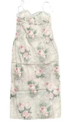 Bustier Satin Slip Bodycon Midi Floral Dress in Multi, Size S​ thumbnail 1