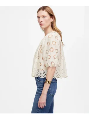 NWT Madewell Embroidered Shirred Puff-Sleeve Top - Size: Small thumbnail 13