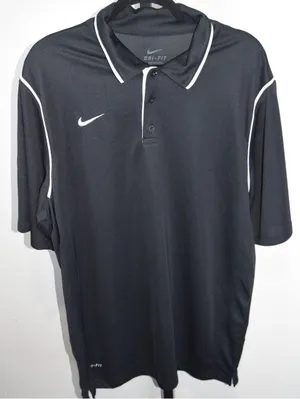 Nike Dri-Fit Black Golf Polo Shirt White Trim Size XL Short Sleeve White Piping thumbnail 1
