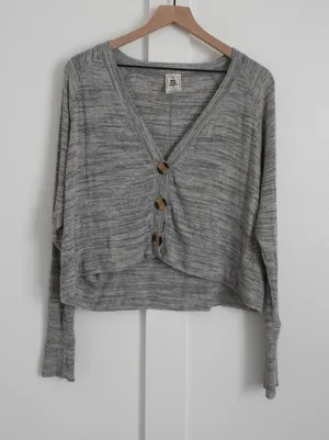 Free People V-Neck Cardigan Sweater Heathered Grey thumbnail 1
