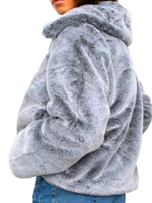 New H&M Woman's Plush Faux Fur Jacket in Gray Size S thumbnail 2