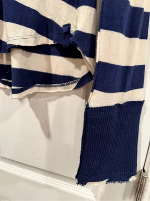 NWOT Free People We The Free Size XL Blue Cream Striped Thermal Knit V Neck Top thumbnail 4