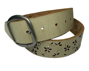 Italian Leather Floral Laser Cut Boho Y2K Belt Solver Tone Buckle 33"-37" Holes thumbnail 1