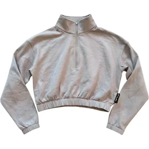 Ptula Women Mauve Cropped Quarter Zip Mock Neck Pullover Sweatshirt Small thumbnail 1
