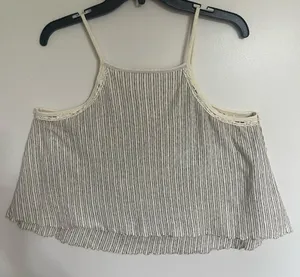 We the Free‎ Women's Size Medium Gray Cream Striped Tank Crop Top Flowy Summer thumbnail 1
